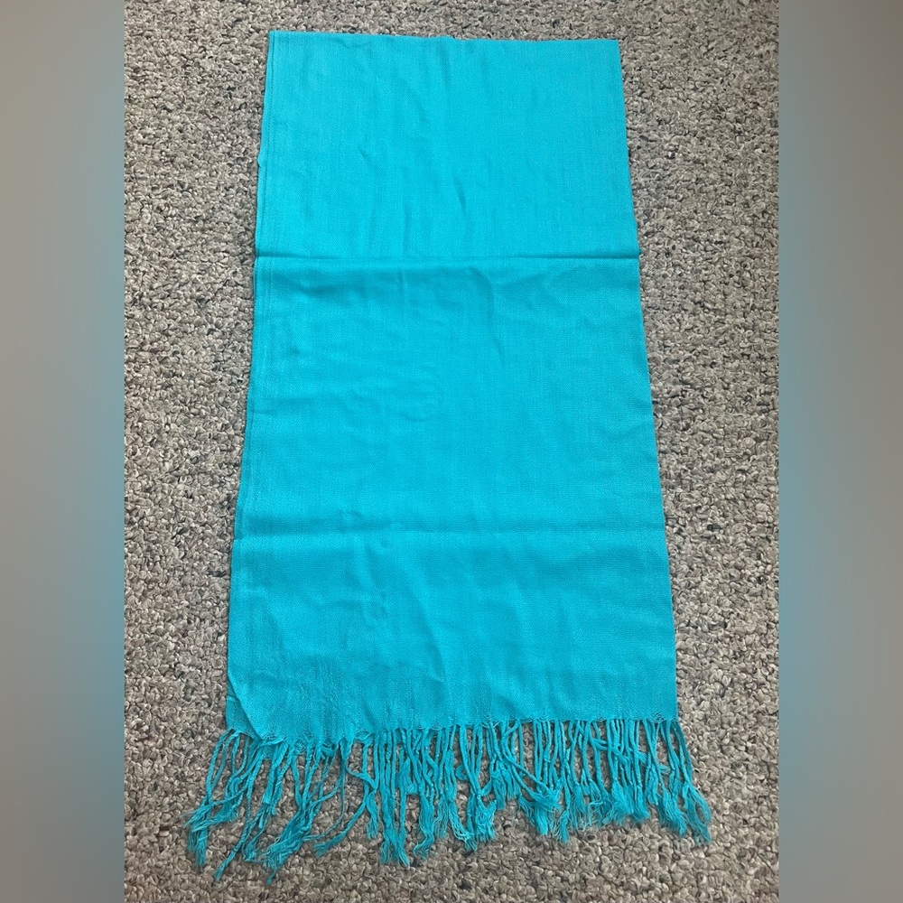 New Vibrant Pashmina Blue Scarf with Fringe